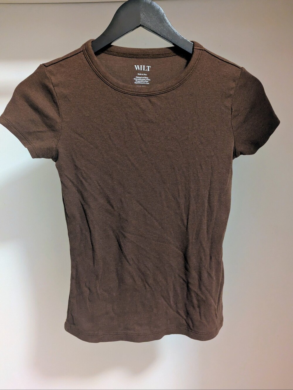WILT Brown Ribbed Short Sleeve Crewneck Tee size xs